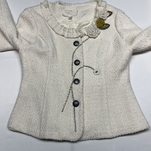 Nick & Mo Anthropologie Button Up Floral Ruffle Blazer Jacket - Picture 4 of 8